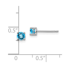 Rhodium-plated Sterling Silver 4mm Round Swiss Blue Topaz Post Earrings
