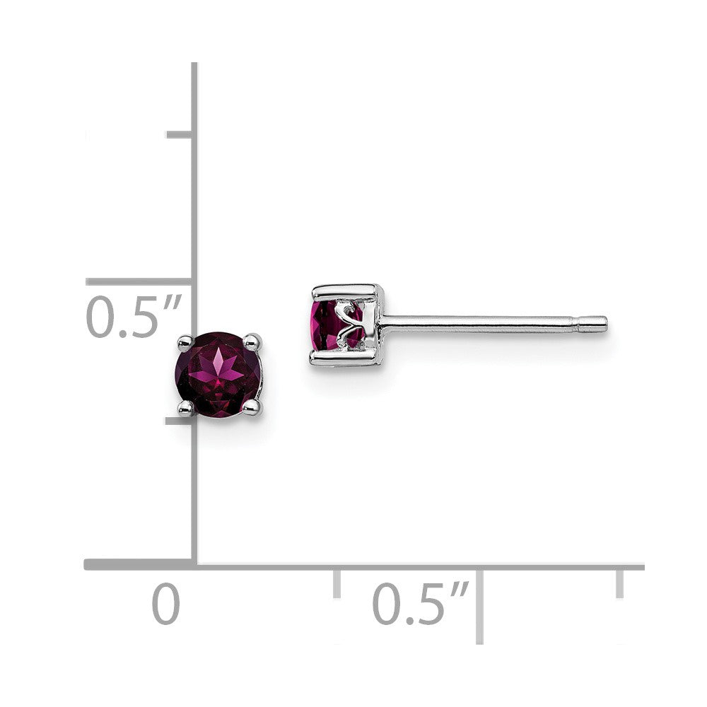 Rhodium-plated Sterling Silver 4mm Round Rhodolite Garnet Post Earrings
