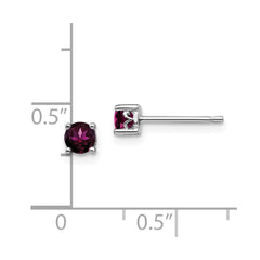Rhodium-plated Sterling Silver 4mm Round Rhodolite Garnet Post Earrings