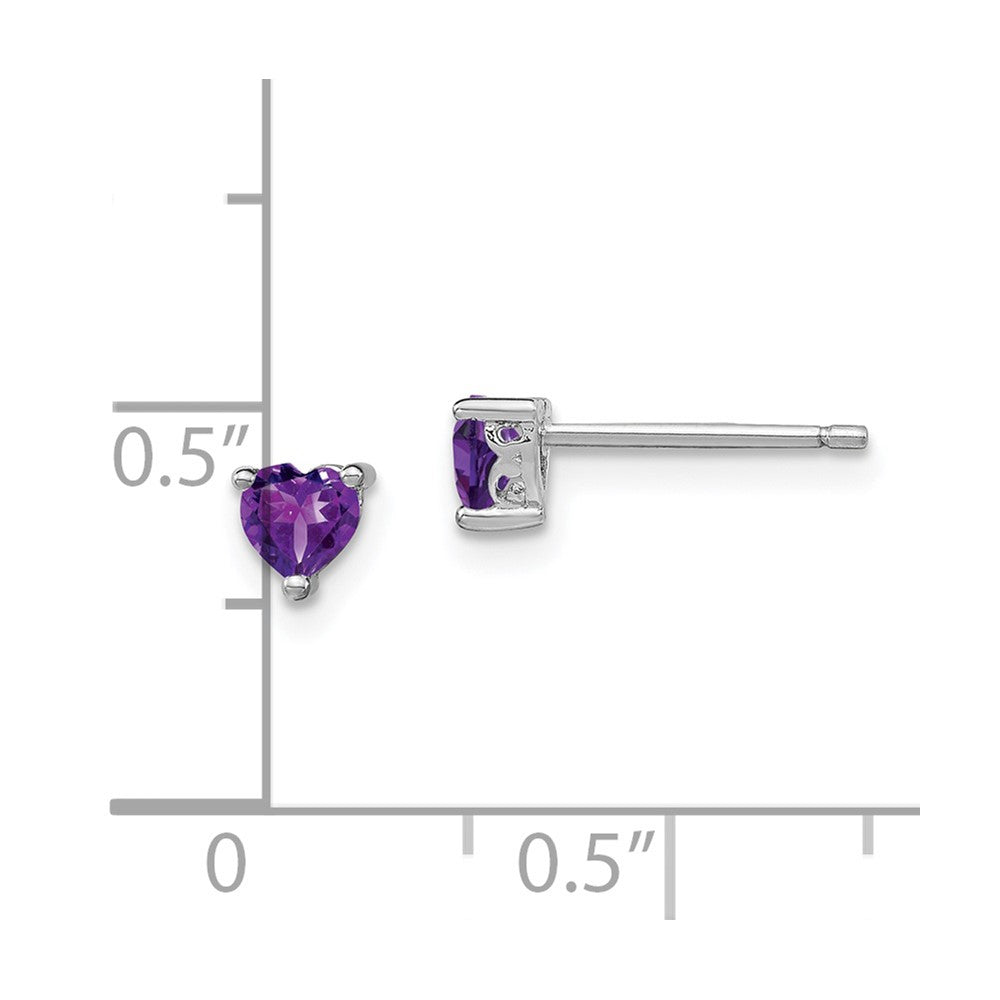 Sterling Silver 4mm Heart Amethyst Post Earrings