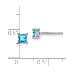 Sterling Silver 4mm Princess Swiss Blue Topaz Post Earrings