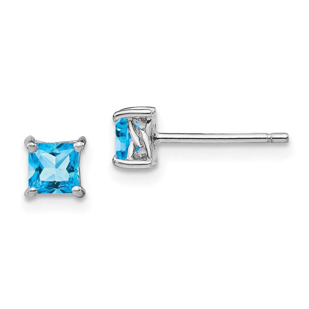 Sterling Silver 4mm Princess Swiss Blue Topaz Post Earrings