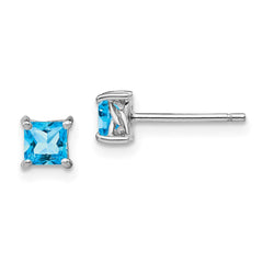 Sterling Silver 4mm Princess Swiss Blue Topaz Post Earrings