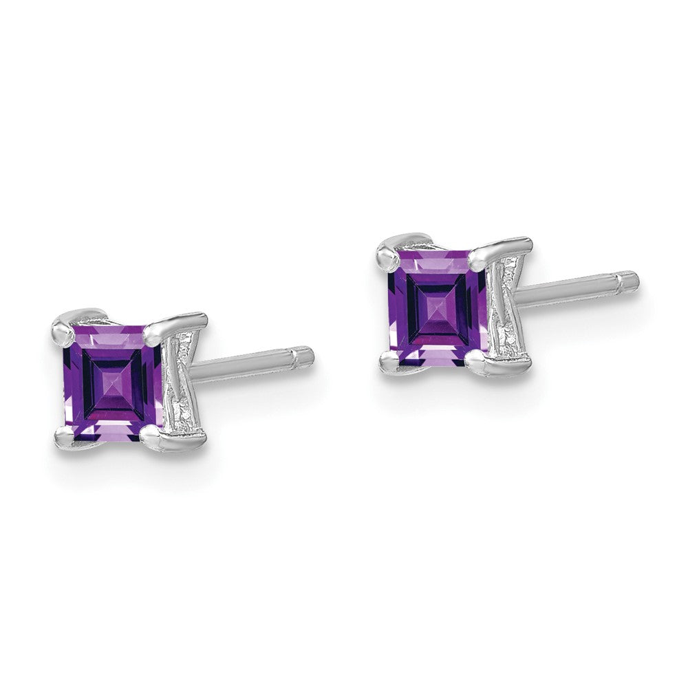 Sterling Silver 4mm Princess Amethyst Post Earrings