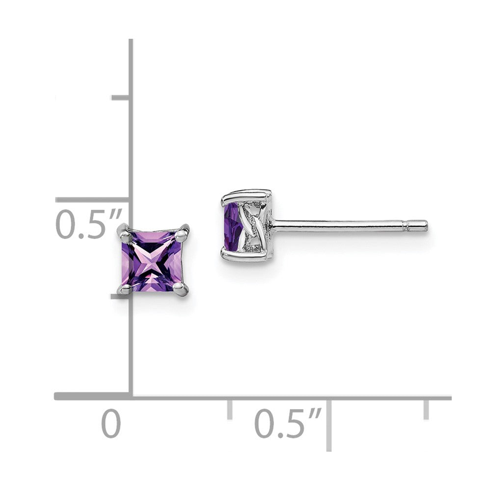 Sterling Silver 4mm Princess Amethyst Post Earrings