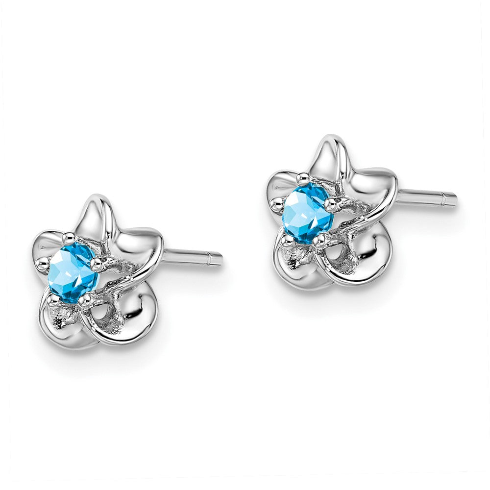 Rhodium-plated Sterling Silver Floral Blue Topaz Post Earrings