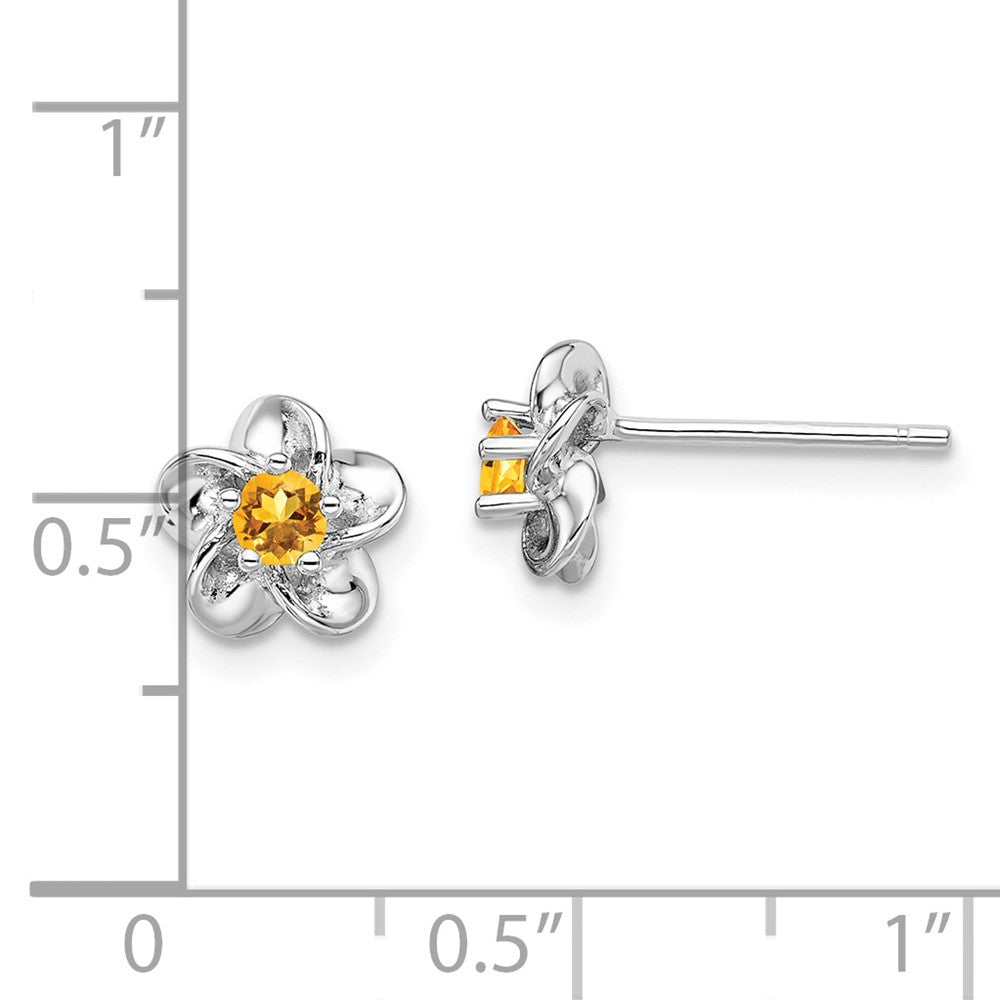 Rhodium-plated Sterling Silver Floral Citrine Post Earrings