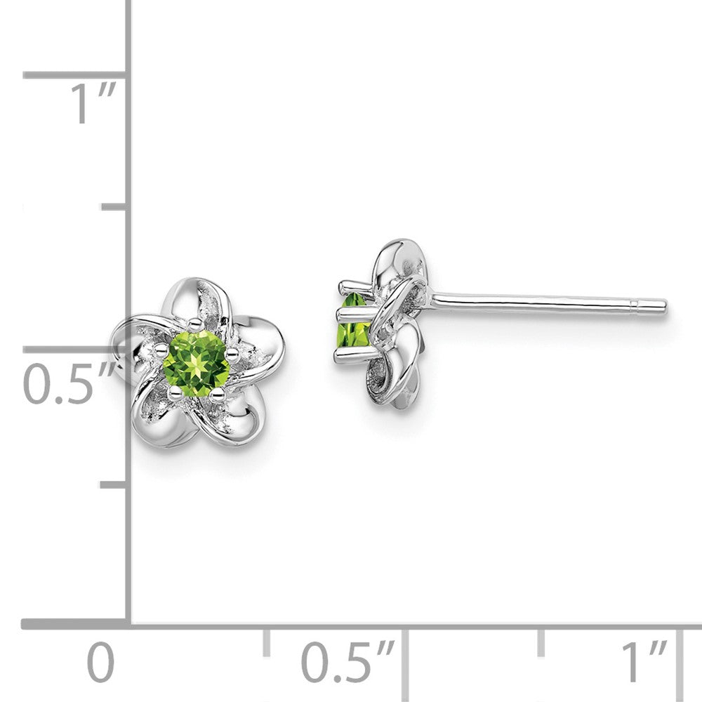 Rhodium-plated Sterling Silver Floral Peridot Post Earrings