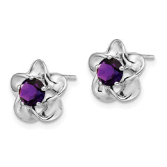 Rhodium-plated Sterling Silver Floral Amethyst Post Earrings