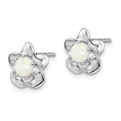 Rhodium-plated Sterling Silver Floral Created Opal Post Earrings