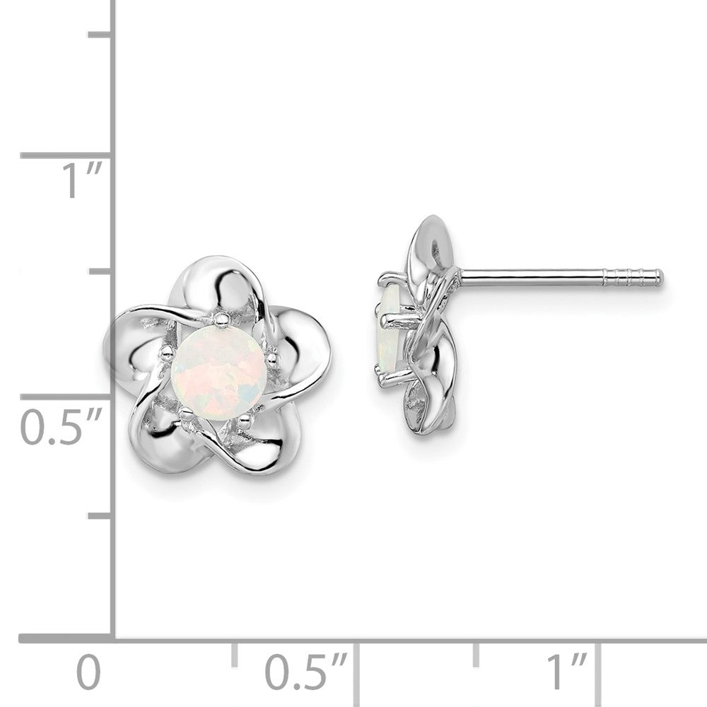 Rhodium-plated Sterling Silver Floral Created Opal Post Earrings