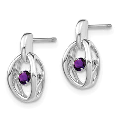 Rhodium-plated Sterling Silver Amethyst Birthstone Vibrant Earrings