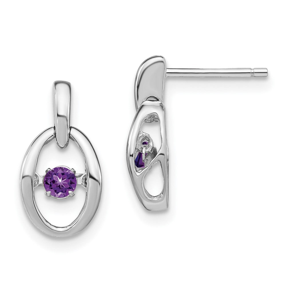 Rhodium-plated Sterling Silver Amethyst Birthstone Vibrant Earrings