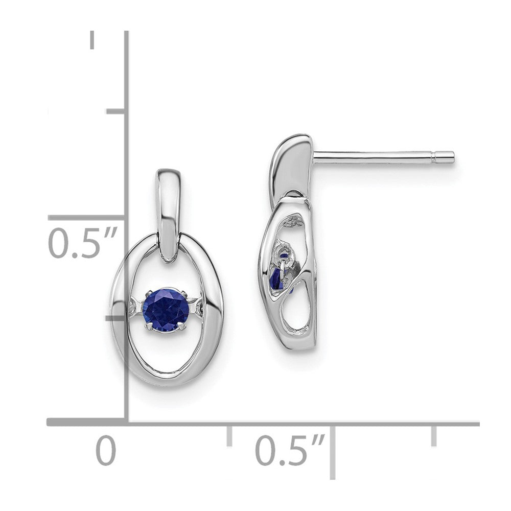 Rhodium-plated Sterling Silver Created Blue Sapphire Birthstone Vibrant Earrings