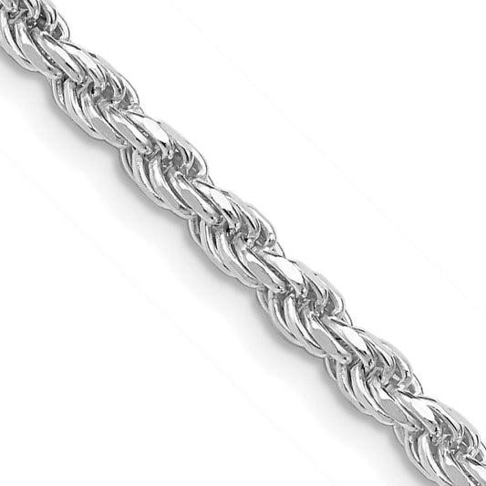 Rhodium-plated Silver 3mm Diamond-cut Rope Chain