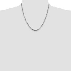 Rhodium-plated Silver 3.5mm Diamond-cut Rope Chain