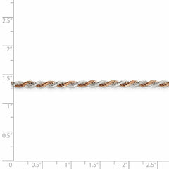 Cadena de cuerda con talla de diamante de plata de ley vermeil rosa de 2,5 mm
