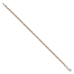 Cadena de cuerda con talla de diamante de plata de ley vermeil rosa de 2,5 mm