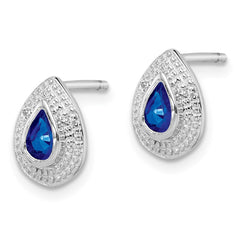 Rhodium-plated Sterling Silver Dark Sapphire & Diamond Post Earrings