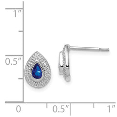 Rhodium-plated Sterling Silver Dark Sapphire & Diamond Post Earrings