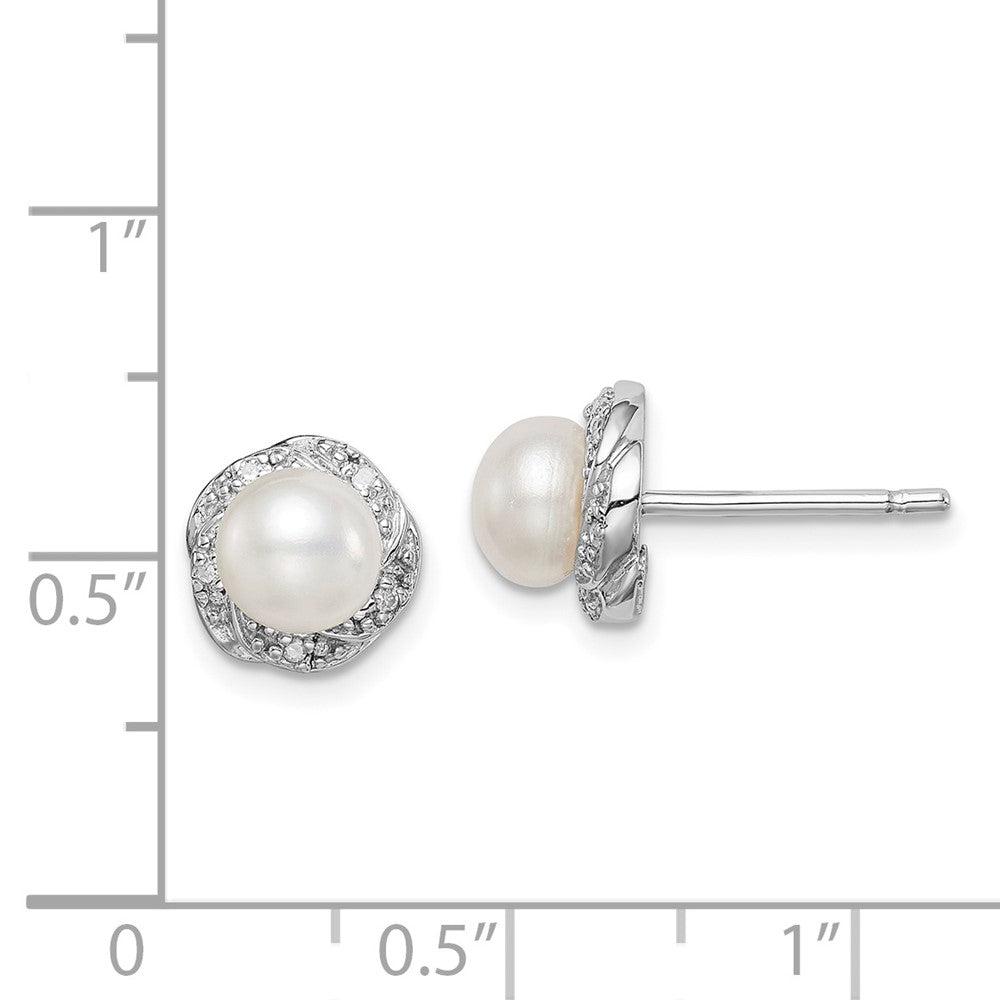 Rhodium-plated Sterling Silver FWC Pearl & Diamond Post Earrings