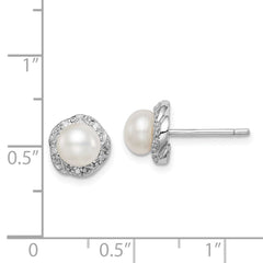 Rhodium-plated Sterling Silver FWC Pearl & Diamond Post Earrings