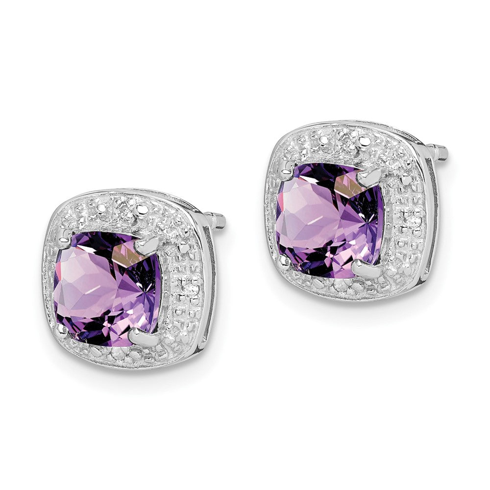Rhodium-plated Sterling Silver Amethyst and Diamond Post Earrings