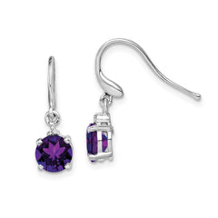 Rhodium-plated Sterling Silver Amethyst and Diamond Wire Earrings