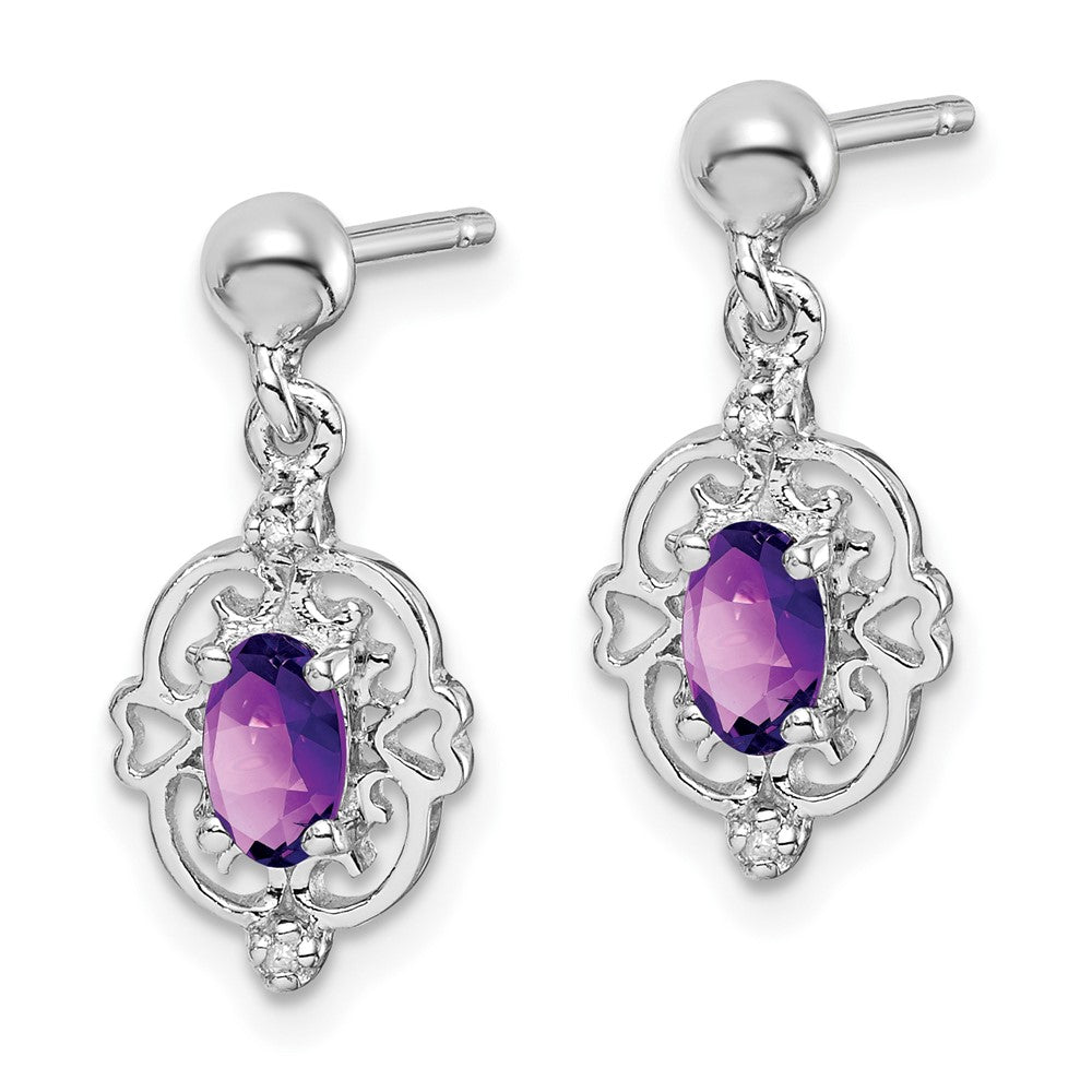 Rhodium-plated Sterling Silver Amethyst and Diamond Post Earrings