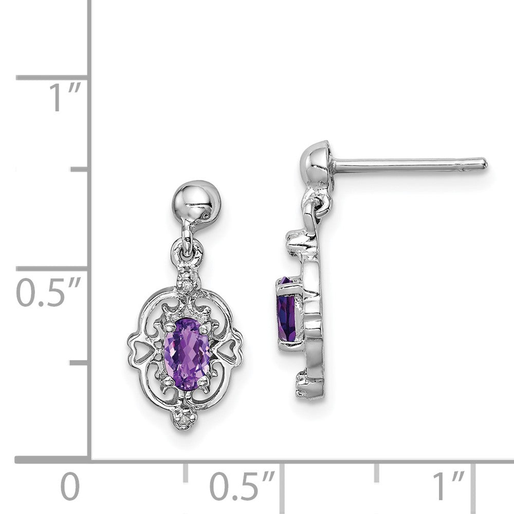 Rhodium-plated Sterling Silver Amethyst and Diamond Post Earrings
