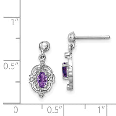 Rhodium-plated Sterling Silver Amethyst and Diamond Post Earrings
