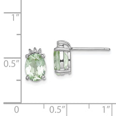 Rhodium-plated Sterling Silver Oval Green Quartz and Diamond Earrings