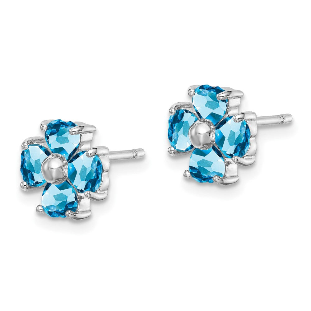 Rhodium-plated Sterling Silver Blue Topaz Flower Post Earrings