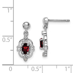 Rhodium-plated Sterling Silver Pear Garnet and Diamond Post Earrings