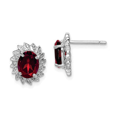 Rhodium-plated Sterling Silver Garnet and Diamond Post Earrings
