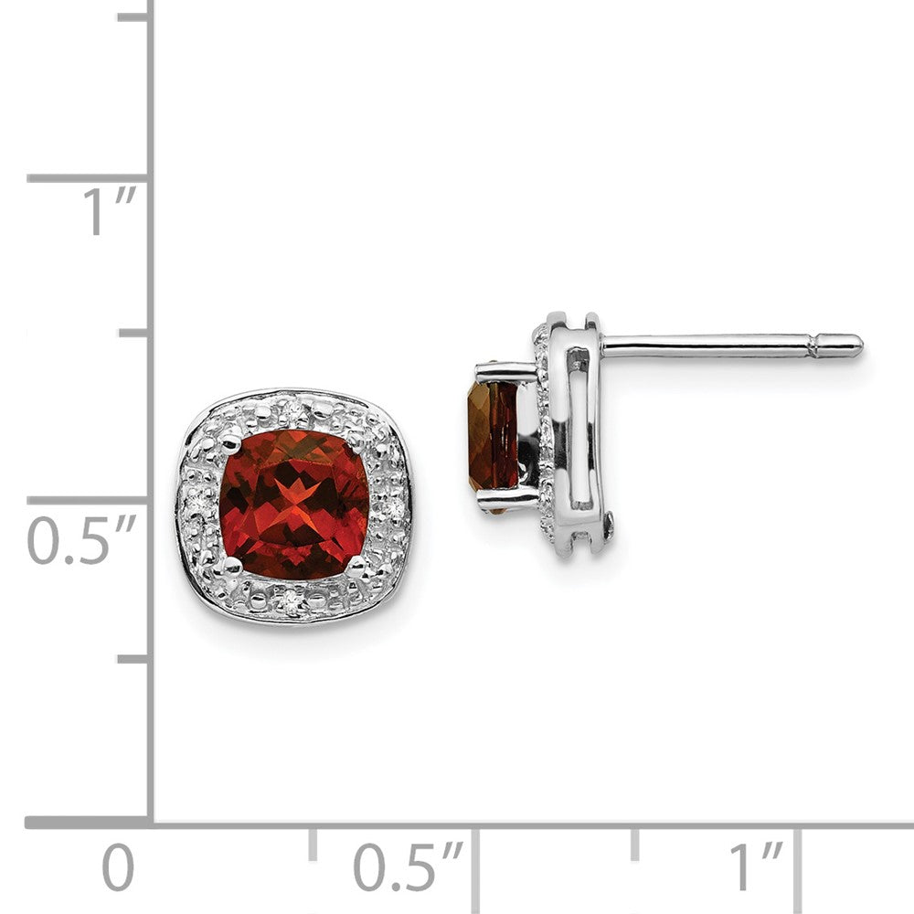 Rhodium-plated Sterling Silver Garnet and Diamond Post Earrings