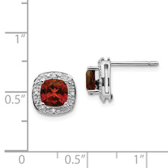 Rhodium-plated Sterling Silver Garnet and Diamond Post Earrings
