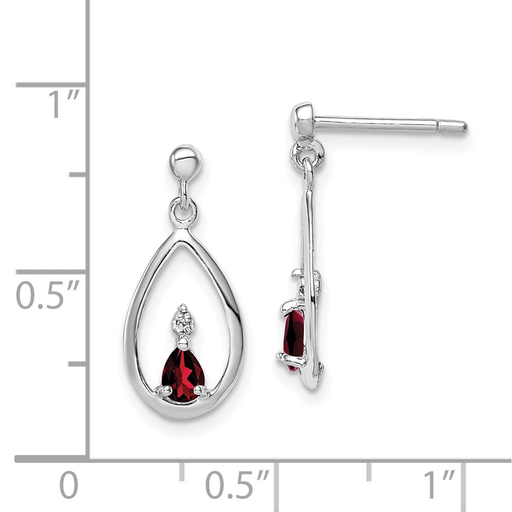Rhodium-plated Sterling Silver Garnet and Diamond Post Earrings