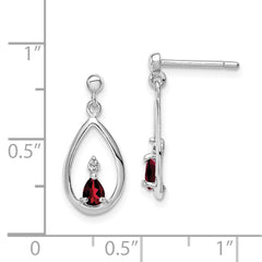 Rhodium-plated Sterling Silver Garnet and Diamond Post Earrings