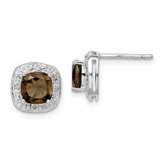 Rhodium-plated Sterling Silver Smokey Quartz and Diamond Post Earrings