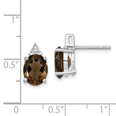 Rhodium-plated Sterling Silver Smokey Quartz and Diamond Post Earrings
