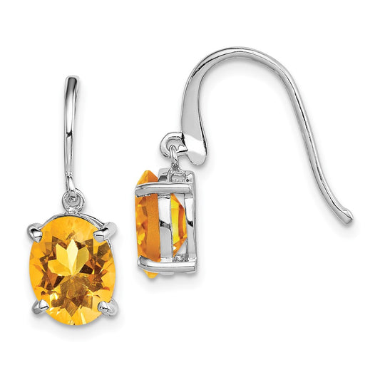 Rhodium-plated Sterling Silver Citrine Wire Earrings