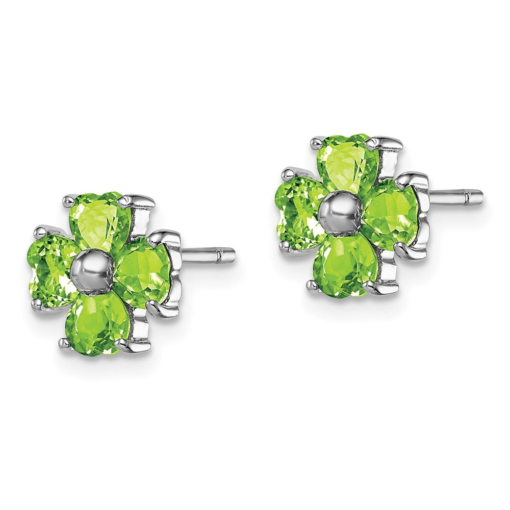 Rhodium-plated Sterling Silver Peridot Flower Post Earrings