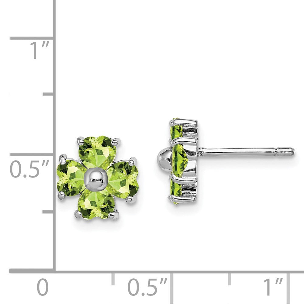 Rhodium-plated Sterling Silver Peridot Flower Post Earrings