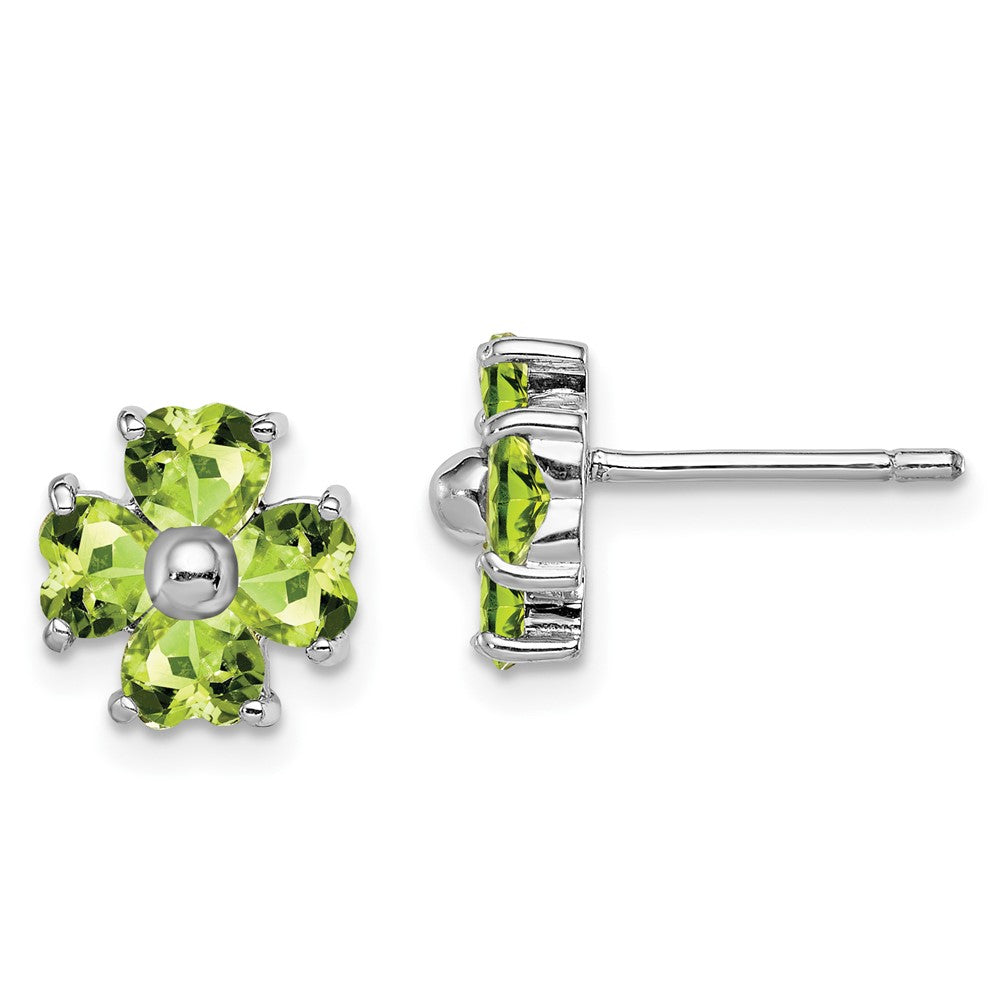 Rhodium-plated Sterling Silver Peridot Flower Post Earrings