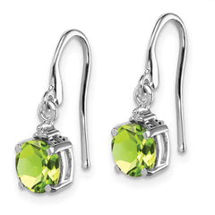 Rhodium-plated Sterling Silver Round Peridot and Diamond Wire Earrings