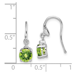 Rhodium-plated Sterling Silver Round Peridot and Diamond Wire Earrings