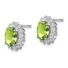 Rhodium-plated Sterling Silver Peridot and Diamond Post Earrings