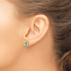Rhodium-plated Sterling Silver Peridot and Diamond Post Earrings