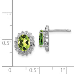 Rhodium-plated Sterling Silver Peridot and Diamond Post Earrings